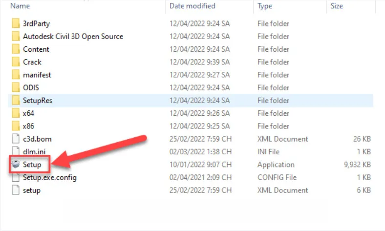 Giao diện khởi chạy file Setup.exe để bắt đầu cài đặt phần mềm Civil 3D 2023 trên Windows.