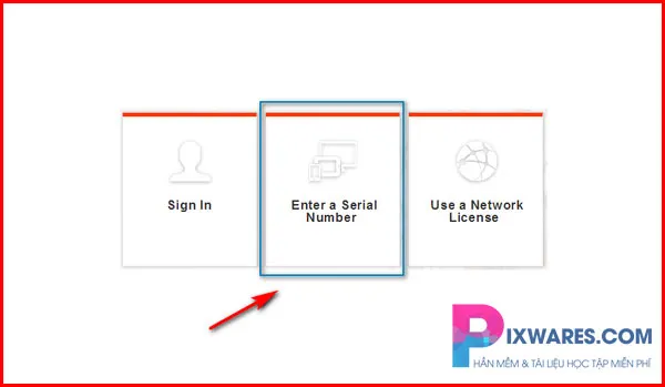 Giao diện khởi động Autocad 2017 hiển thị lựa chọn &quot;Enter a Serial Number&quot;, bước đầu tiên để tiến hành kích hoạt vĩnh viễn phần mềm autocad 2017 full crack pixwares
