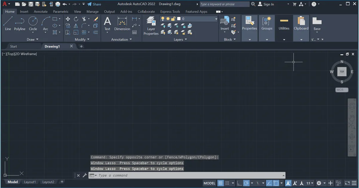 Giao diện khởi động ban đầu của phần mềm thiết kế AutoCAD 2022 sau khi cài đặt thành công