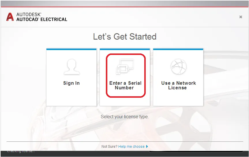 Giao diện kích hoạt AutoCAD Electrical 2020, chọn 'Enter a Serial Number'
