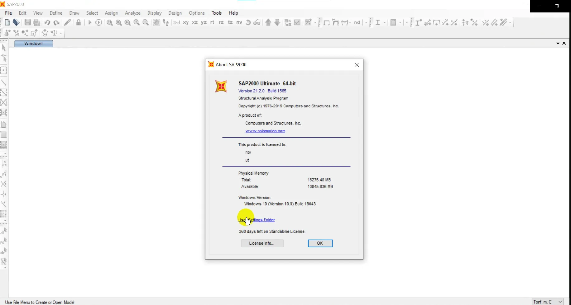 Giao diện làm việc chính của phần mềm SAP2000 v21 sau khi cài đặt và kích hoạt thành công, sẵn sàng cho việc mô hình hóa kết cấu.