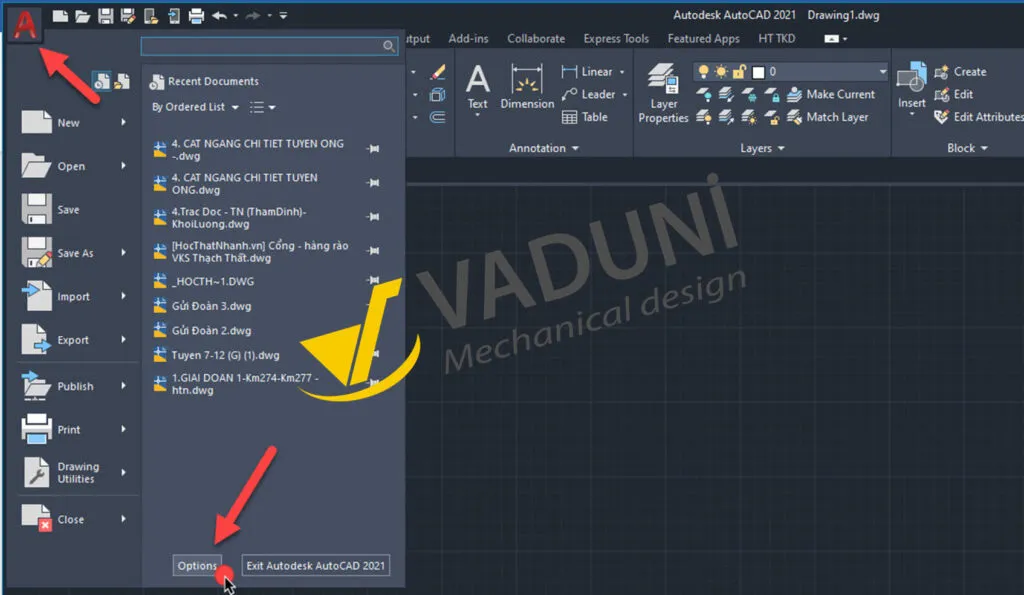 Giao diện làm việc cơ bản của AutoCAD với thanh Ribbon, dòng lệnh và không gian vẽ, giúp người tự học AutoCAD tại nhà dễ dàng làm quen