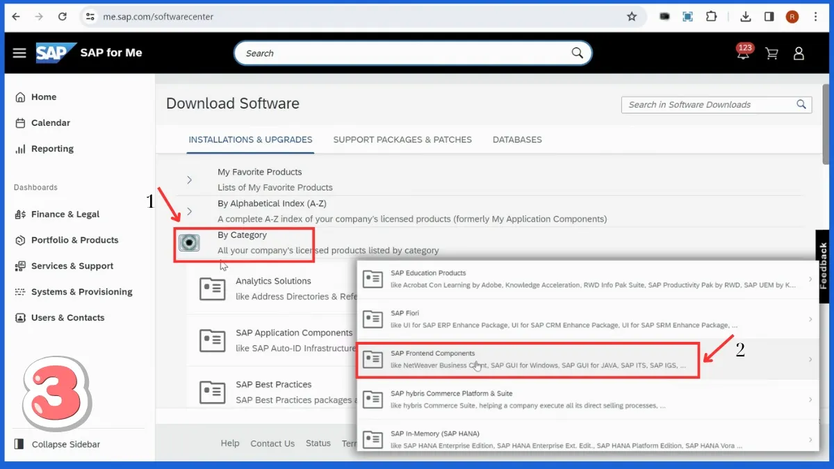 Giao diện lựa chọn danh mục phần mềm SAP để tải về.