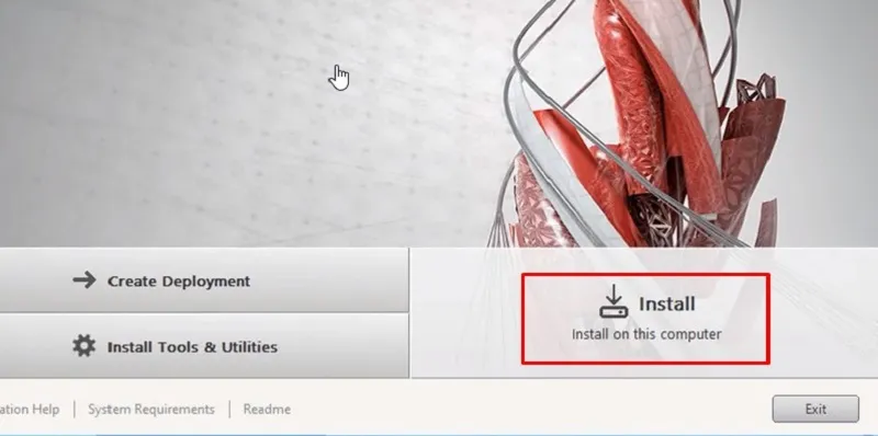 Giao diện lựa chọn &quot;Install&quot; để bắt đầu quá trình cài đặt phần mềm AutoCAD 2016.