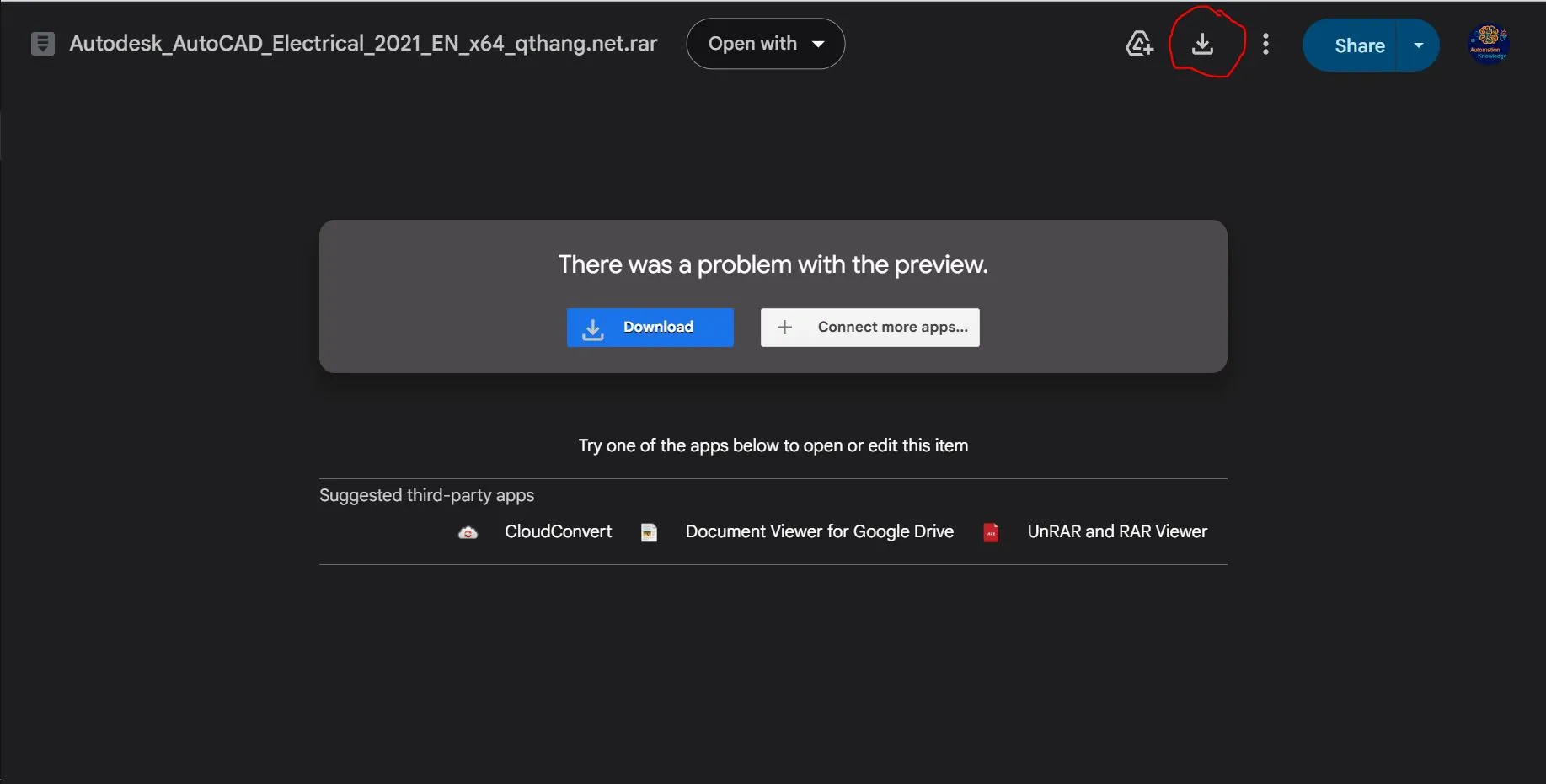 Giao diện tải xuống AutoCAD Electrical 2021 từ Google Drive