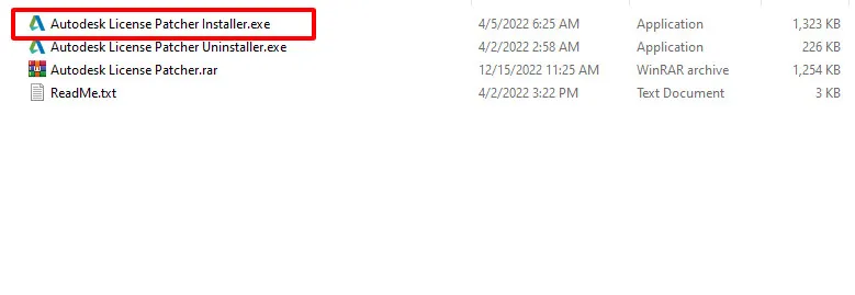 Giao diện thư mục chứa file Autodesk License Patcher để kích hoạt Revit