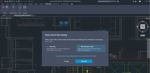 Giao diện tính năng chia sẻ dữ liệu bản vẽ AutoCAD, giúp hợp tác hiệu quả trong AutoCAD 2020
