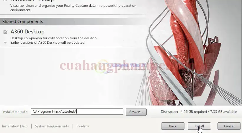 Giao diện tùy chọn cài đặt các thành phần của AutoCAD 2018