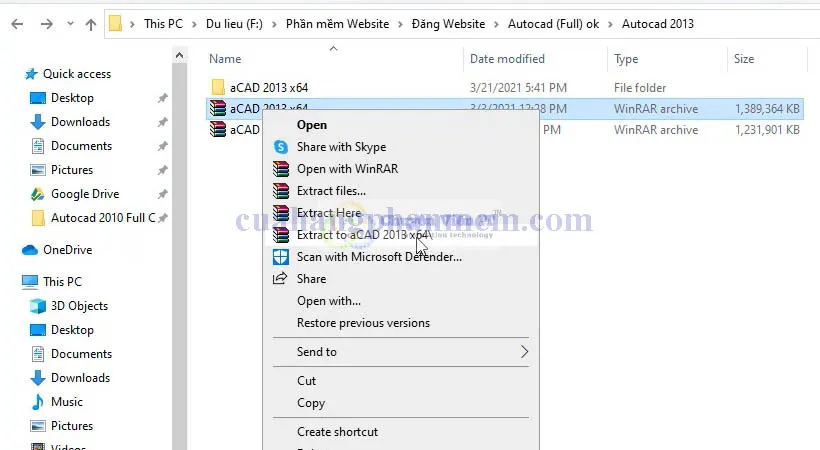 Hình ảnh hướng dẫn giải nén file cài đặt phần mềm AutoCAD 2013 trước khi bắt đầu