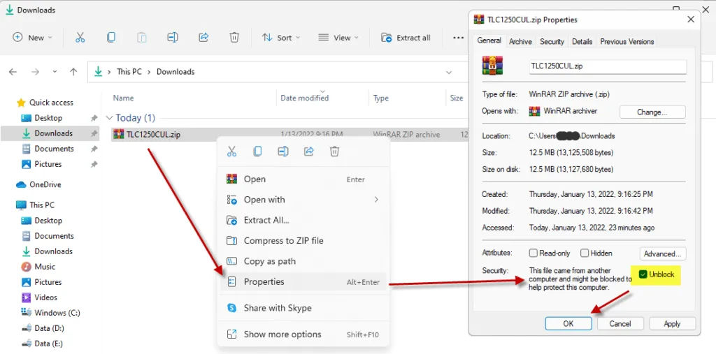 Hình ảnh minh họa cách bỏ chặn tệp cài đặt Longbow Converter trên Windows 11 để cài AutoCAD 2007 thành công