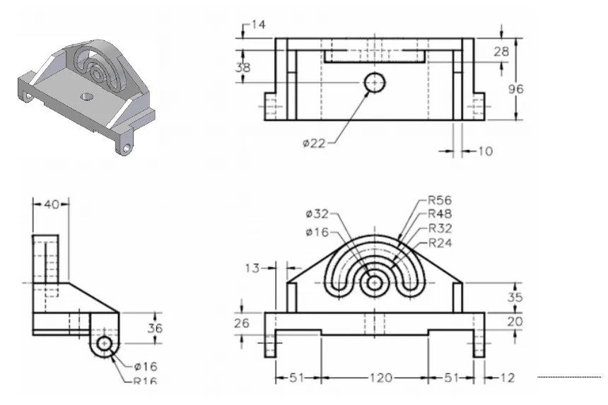 Hình ảnh mô hình 3D phức tạp với nhiều mặt phẳng và khối lồng ghép