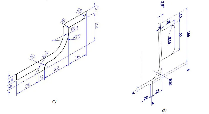 Hình vẽ kỹ thuật 2D của một chi tiết máy, thể hiện các mặt cắt và kích thước