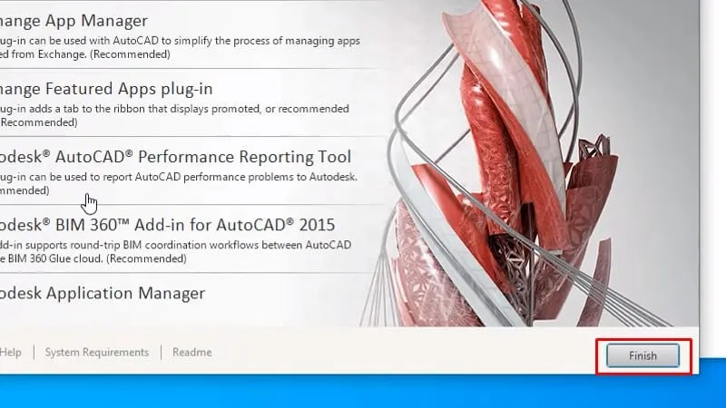 Hoàn tất quá trình cài đặt các thành phần của AutoCAD 2015