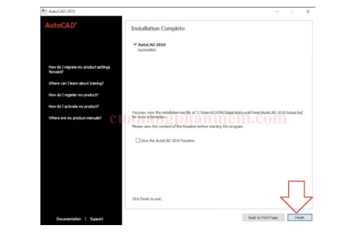Hoàn tất quá trình cài đặt phần mềm AutoCAD 2010 thành công trên Windows 7