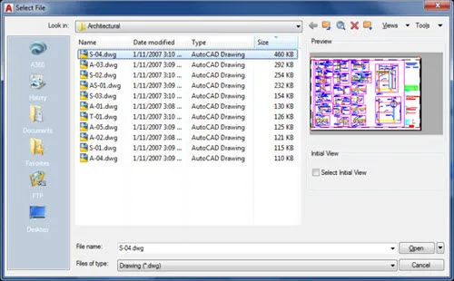 Hộp thoại chọn file thông minh của AutoCAD 2018, ghi nhớ thứ tự sắp xếp file giúp tìm kiếm nhanh chóng.