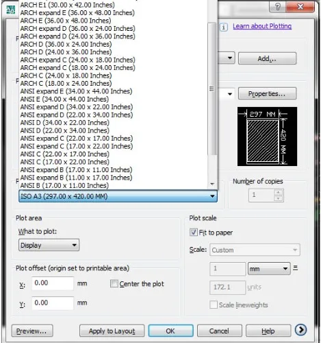 Hướng dẫn chọn khổ giấy in A4 hoặc A3 cho bản vẽ AutoCAD trong hộp thoại cài đặt