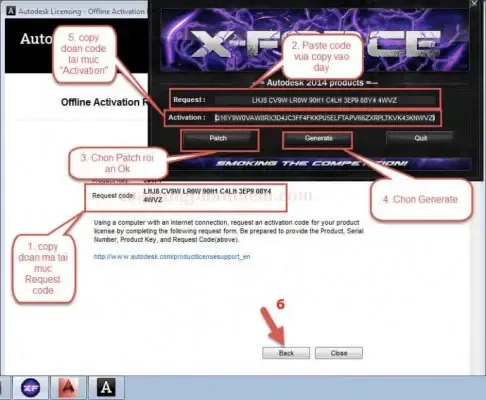 Hướng dẫn copy mã Request từ AutoCAD Licensing và dán vào X-FORCE để tạo mã kích hoạt