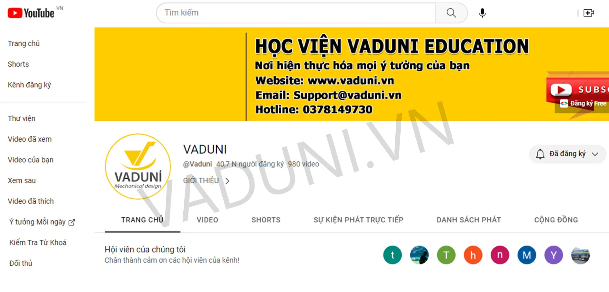 Hướng dẫn vẽ trên AutoCAD miễn phí từ kênh YouTube Vaduni