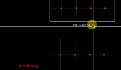 Kết quả bản vẽ mặt bằng sau khi đặt các khối cột vào lưới trục AutoCAD