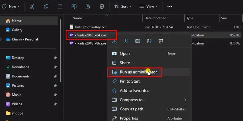 Khởi chạy công cụ kích hoạt (keygen) với quyền quản trị viên, chọn phiên bản phù hợp với hệ điều hành