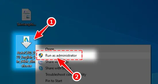Khởi chạy file cài đặt AutoCAD 2021 bằng quyền quản trị để bắt đầu