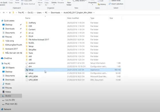 Khởi chạy file Setup.exe để bắt đầu cài đặt phần mềm AutoCAD 2017