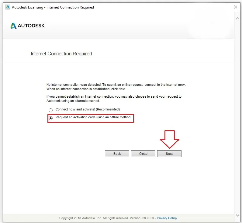 Lựa chọn phương thức kích hoạt offline cho phần mềm AutoCAD 2019