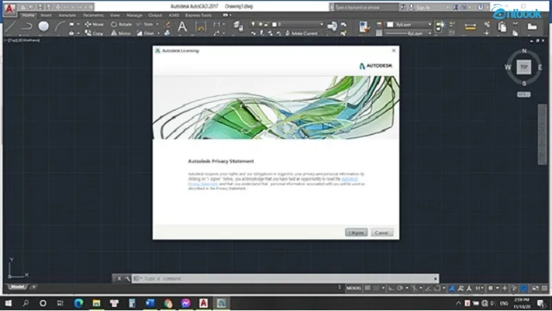 Màn hình chấp nhận điều khoản dịch vụ khi kích hoạt phần mềm AutoCAD