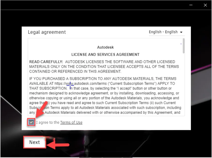 Màn hình chấp nhận điều khoản sử dụng khi cài đặt Autodesk Civil 3D, nhấn Next để tiếp tục hướng dẫn.