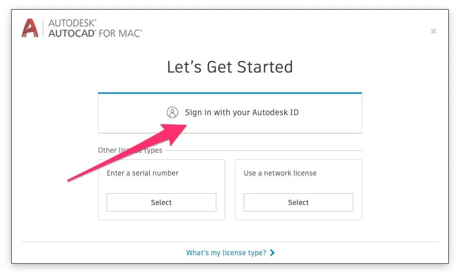 Màn hình đăng nhập tài khoản Autodesk để kích hoạt bản quyền AutoCAD, áp dụng cho autocad 2021 bản quyền và các phiên bản khác sau khi cài đặt.