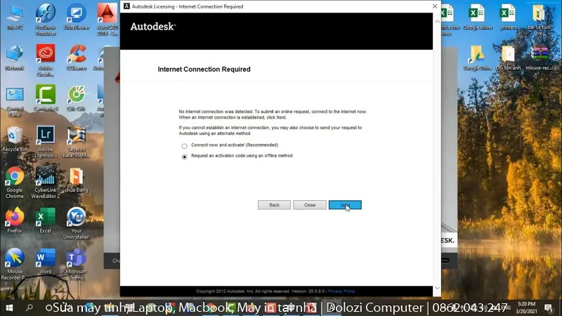 Màn hình hiển thị mã yêu cầu (Request Code) cần thiết cho việc crack Autocad 2014