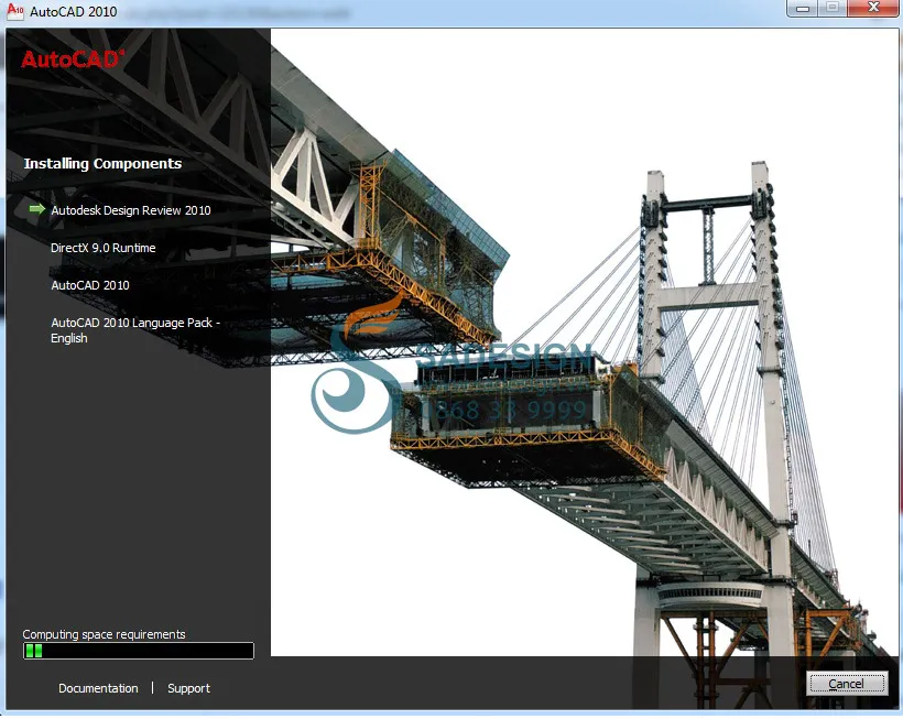 Màn hình hiển thị quá trình cài đặt phần mềm AutoCAD 2010 đang diễn ra