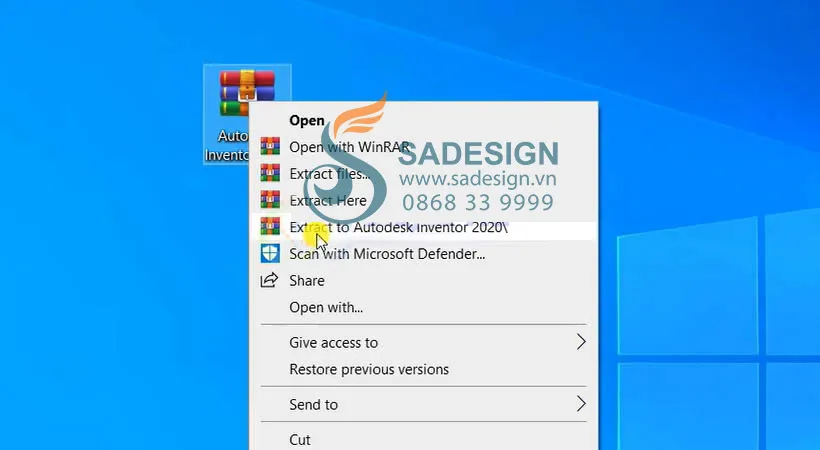 Màn hình hiển thị quá trình giải nén file cài đặt Autodesk Inventor 2020, là bước đầu tiên để chuẩn bị cài đặt phần mềm.