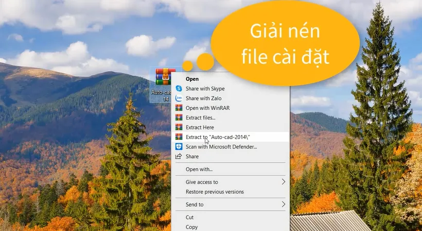 Màn hình hiển thị quá trình giải nén tệp cài đặt AutoCAD 2014