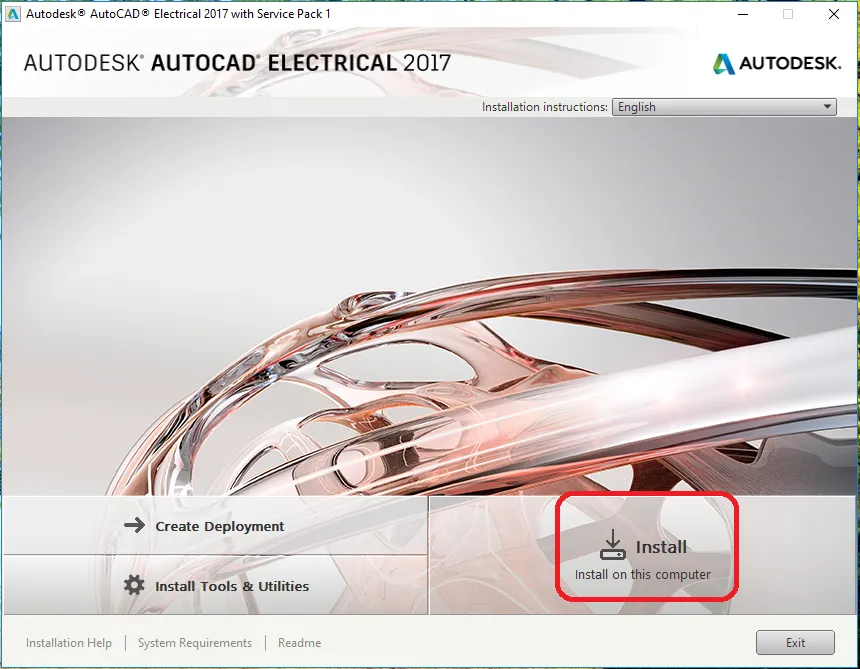 Màn hình khởi động trình cài đặt Autodesk AutoCAD Electrical, nhấn Install để bắt đầu quá trình hướng dẫn cài đặt AutoCAD Electrical 2020.