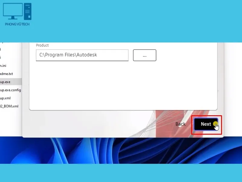 Màn hình tiếp theo của trình cài đặt AutoCAD 2022, nơi người dùng có thể tùy chỉnh cài đặt