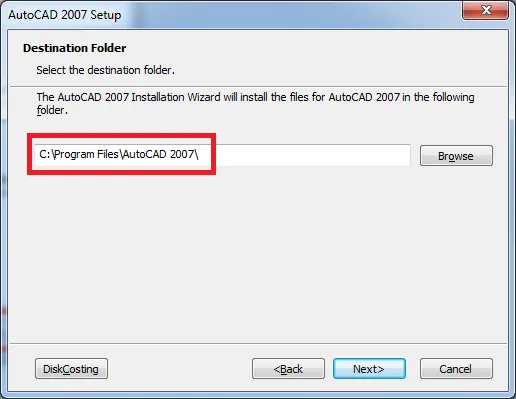Màn hình tổng quan các thiết lập cài đặt AutoCAD 2007 trước khi bắt đầu quá trình cài đặt chính thức.