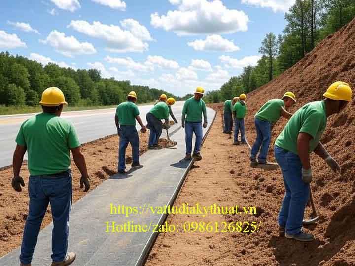Vị trí màng chống thấm HDPE và lớp Geocell HDPE giúp phân tán tải trọng và bảo vệ kết cấu nền đất công trình