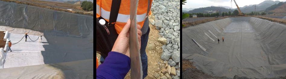 Màng HDPE được triển khai thi công trên diện tích rộng, che phủ bề mặt đập đất hỗn hợp, đảm bảo tính toàn vẹn và hiệu quả chống thấm lâu dài cho công trình