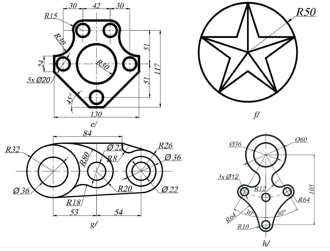 Mẫu bài tập AutoCAD cơ bản, ứng dụng các lệnh POINT, DIVIDE, MEASURE để chia và đánh dấu các điểm trên bản vẽ