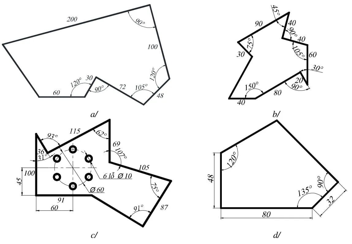 Mẫu bản vẽ AutoCAD 2D kỹ thuật có kích thước, thực hành với XLINE và Polar Tracking