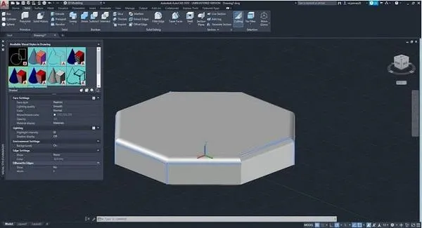 Menu tùy chỉnh kiểu hiển thị trực quan (VISUALSTYLES) trong AutoCAD 2020, giúp thay đổi cách hiển thị mô hình 3D.