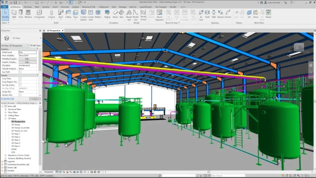 Mô hình 3D chi tiết của nhà máy hóa chất được thiết kế bằng AutoCAD Plant 3D.