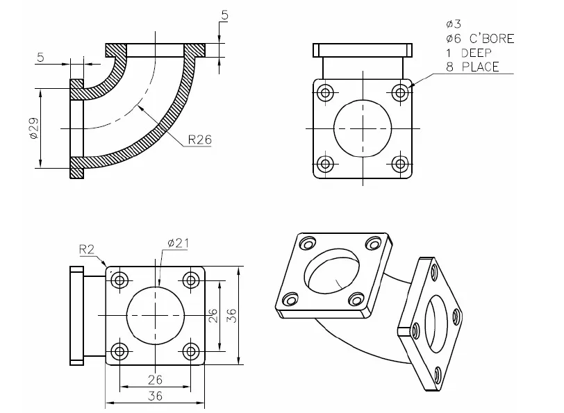 Mô hình 3D của một chi tiết cơ khí phức tạp, đòi hỏi độ chính xác cao