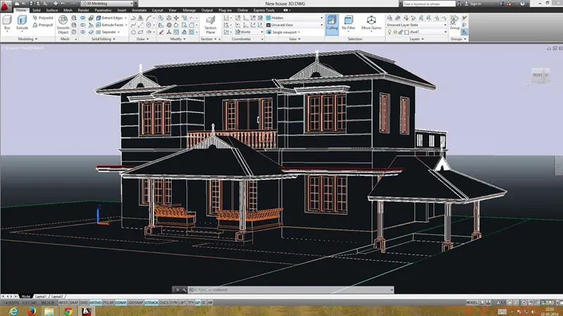 Mô hình 3D phức tạp được tạo bằng AutoCAD 2010, thể hiện khả năng dựng hình khối và bề mặt.