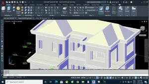 Mô hình 3D phức tạp được tạo ra bằng phần mềm AutoCAD, minh họa khả năng dựng hình trong các dự án kiến trúc, cơ khí và xây dựng, hỗ trợ hướng dẫn sử dụng AutoCAD 3D.