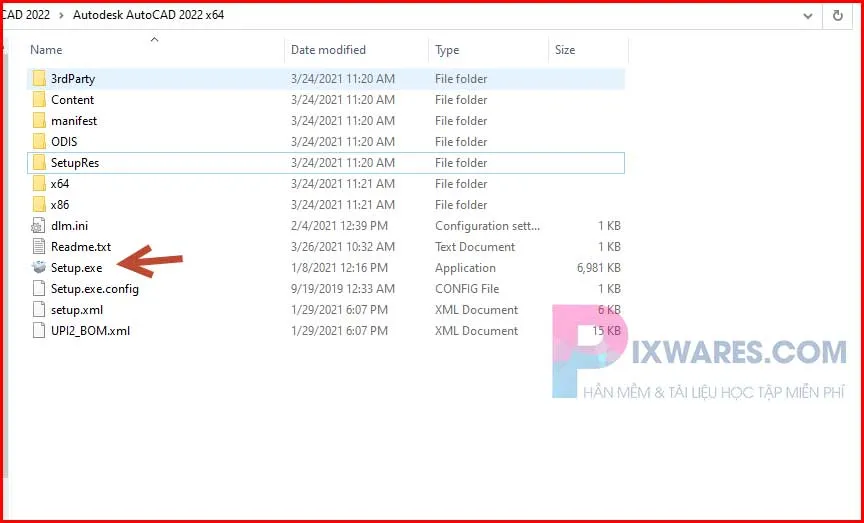 Mở thư mục cài đặt AutoCAD 2020 và chạy file Setup.exe