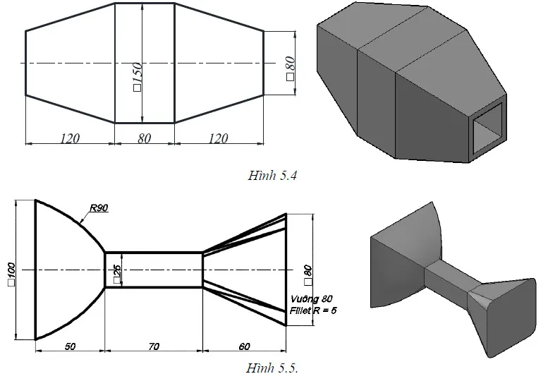 Một chi tiết 3D với hình dạng chuyển đổi mượt mà giữa các mặt cắt, tạo bằng Loft