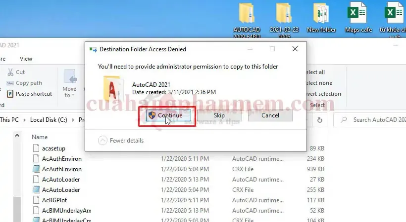 Nhấn Continue để hoàn tất các bước kích hoạt AutoCAD 2021