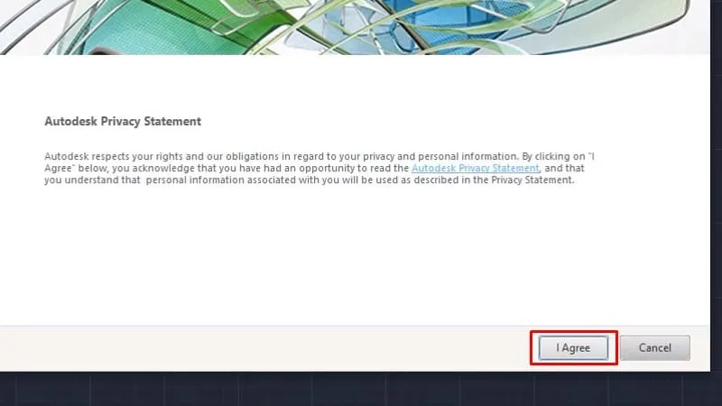 Nhấn &quot;I Agree&quot; để chấp nhận các điều khoản sử dụng của AutoCAD 2017